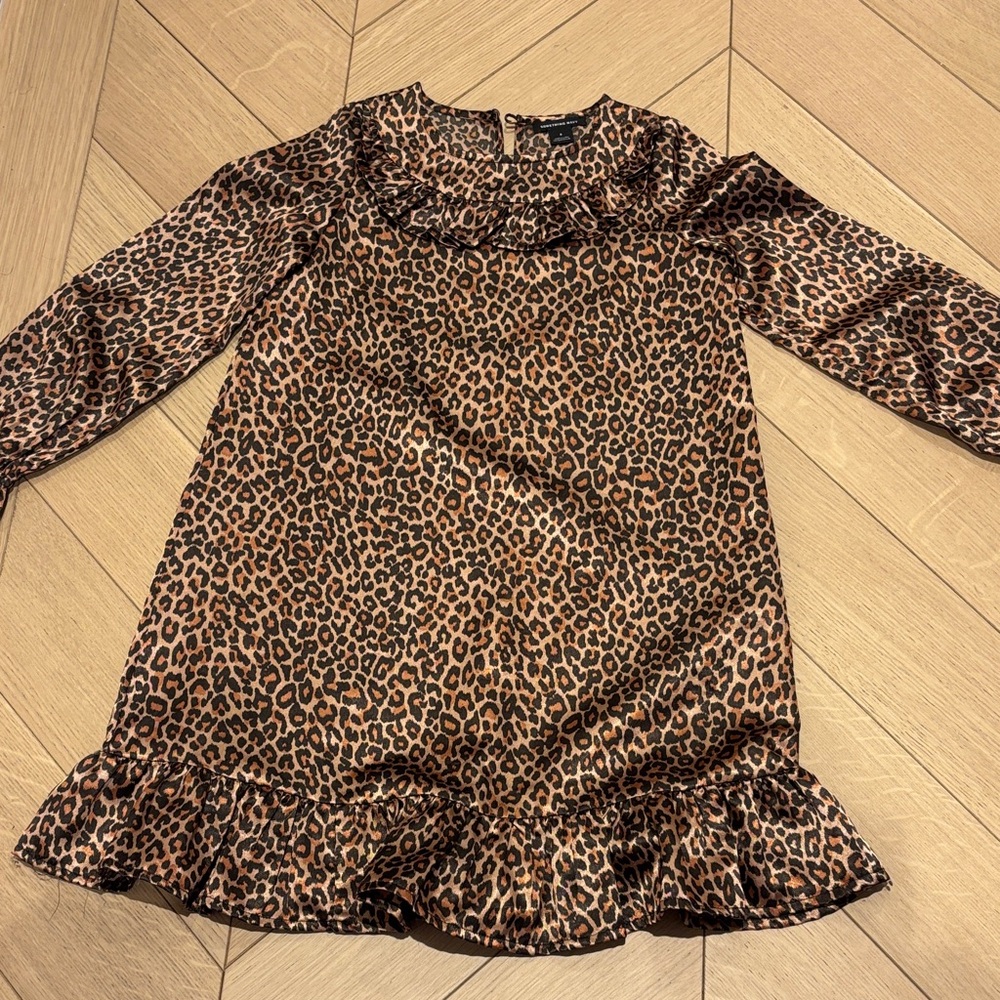 Something Navy Girls Leopard Print Satin Ruffle Dress Size 8